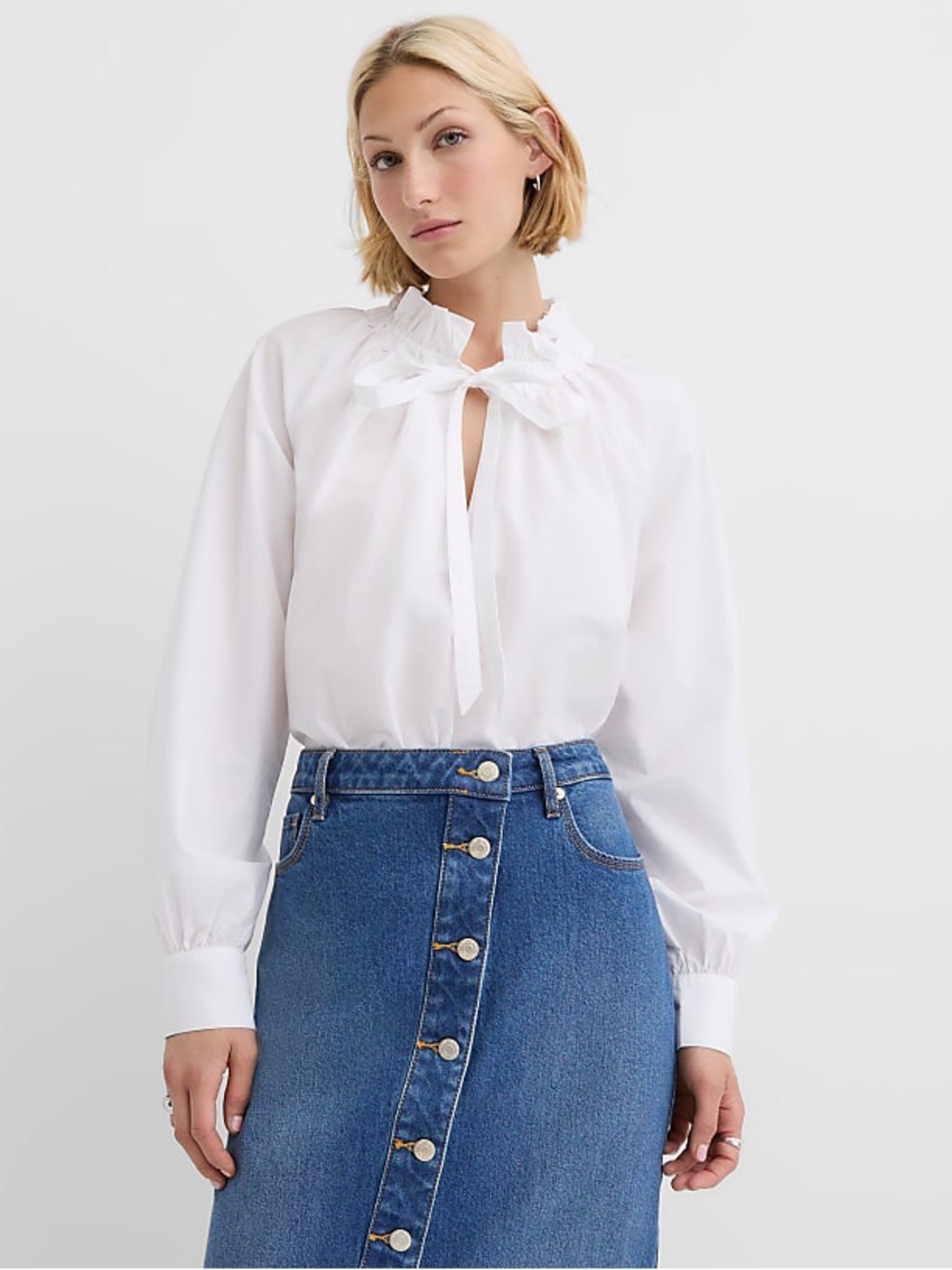 LOFT White Ruffled Tie-Neck Blouse